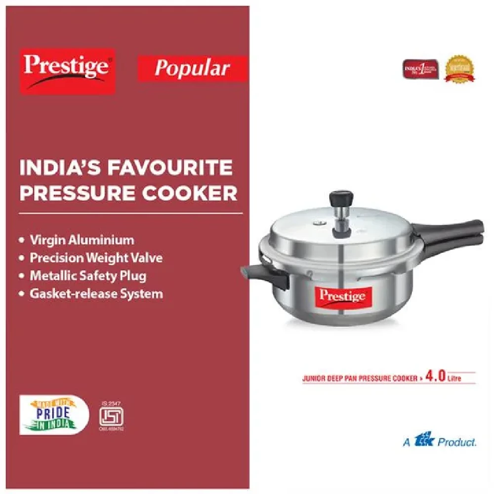 Prestige Aluminium Outer Lid Pressure Cooker - Bakelite Handle, Silver, Junior 10025, 4 L-4.webp